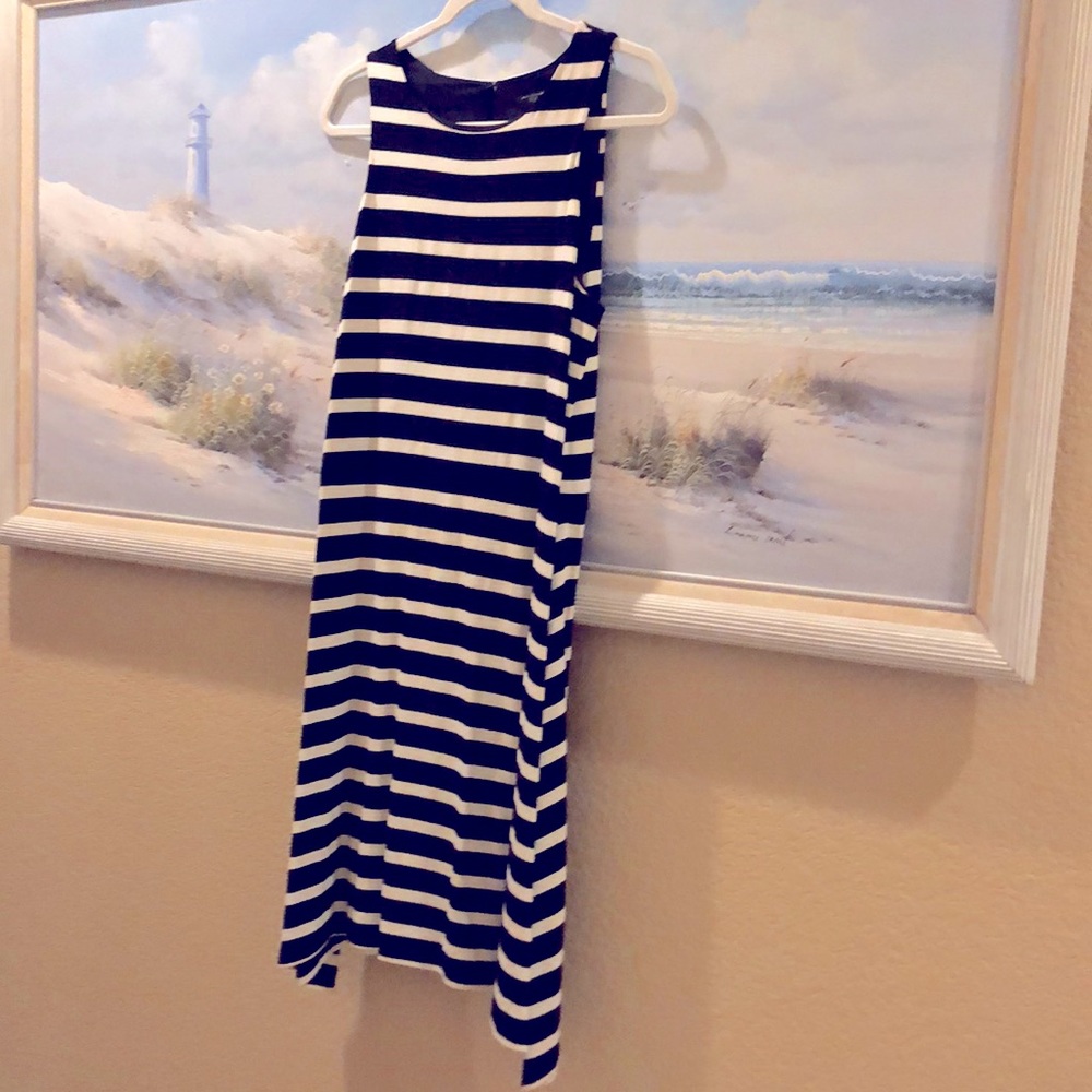 Black and white stripe midi dress by Ann Taylor petite.